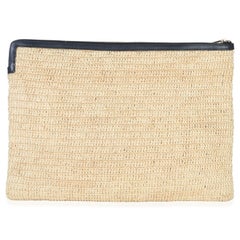 Celine Beige Raffia Sequin Logo Clutch