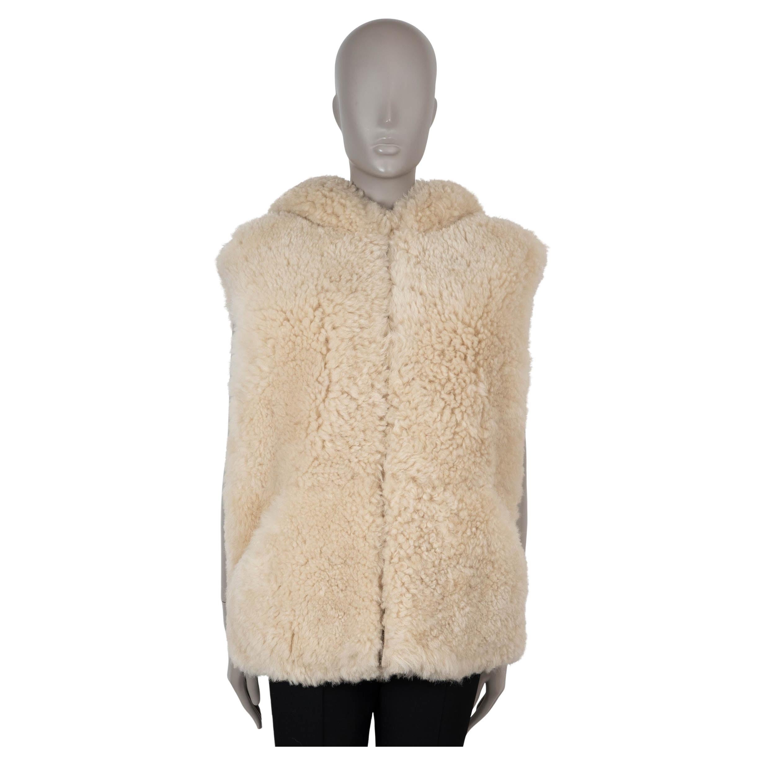 CELINE beige SHEARLING HOODED Vest Jacket 40 M