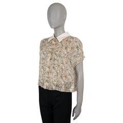 CELINE beige silk FLORAL SHEER SHORT SLEEVE Blouse Shirt 38 S