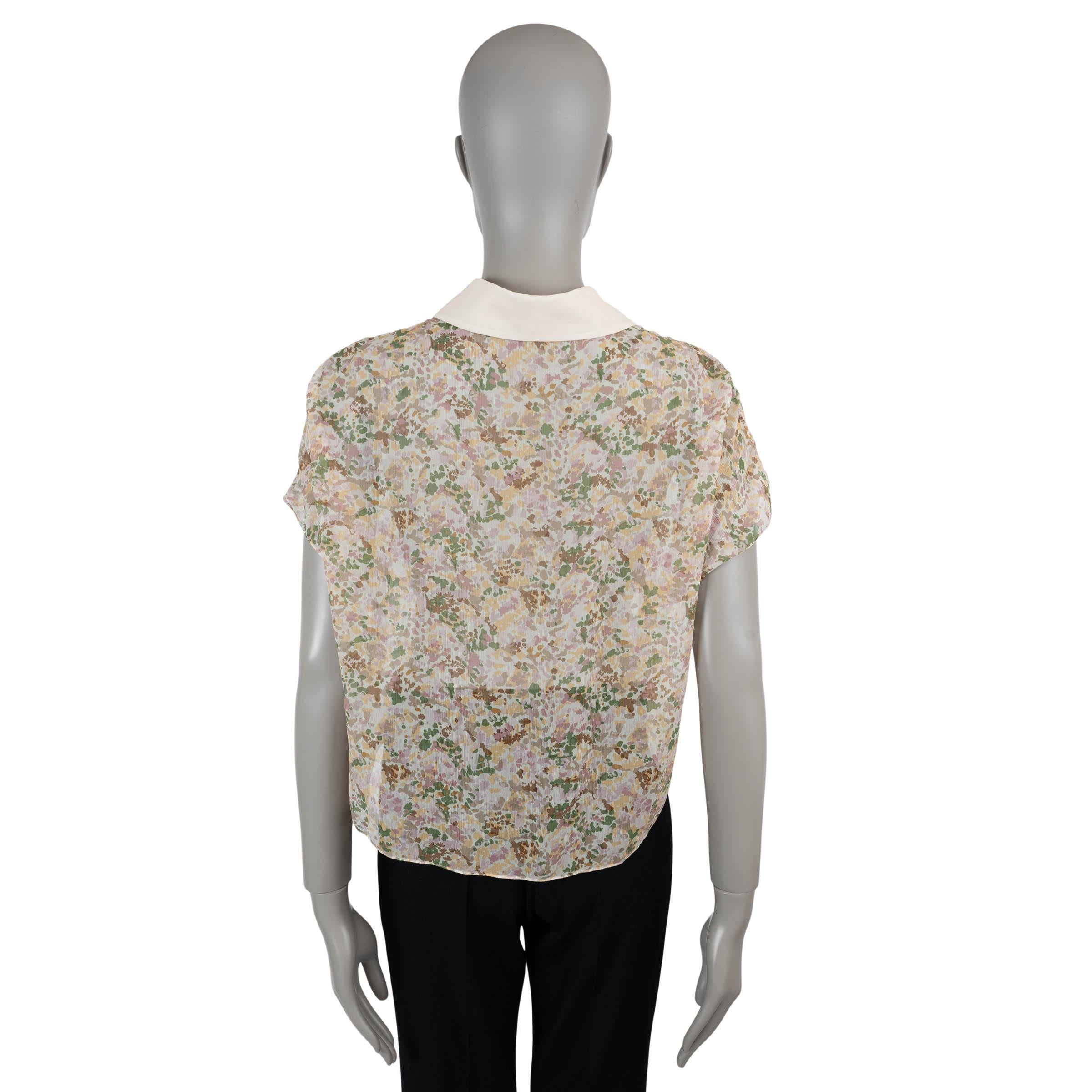 Beige Celine, camicetta di seta beige a maniche corte FLORAL SHEER 38 S in vendita