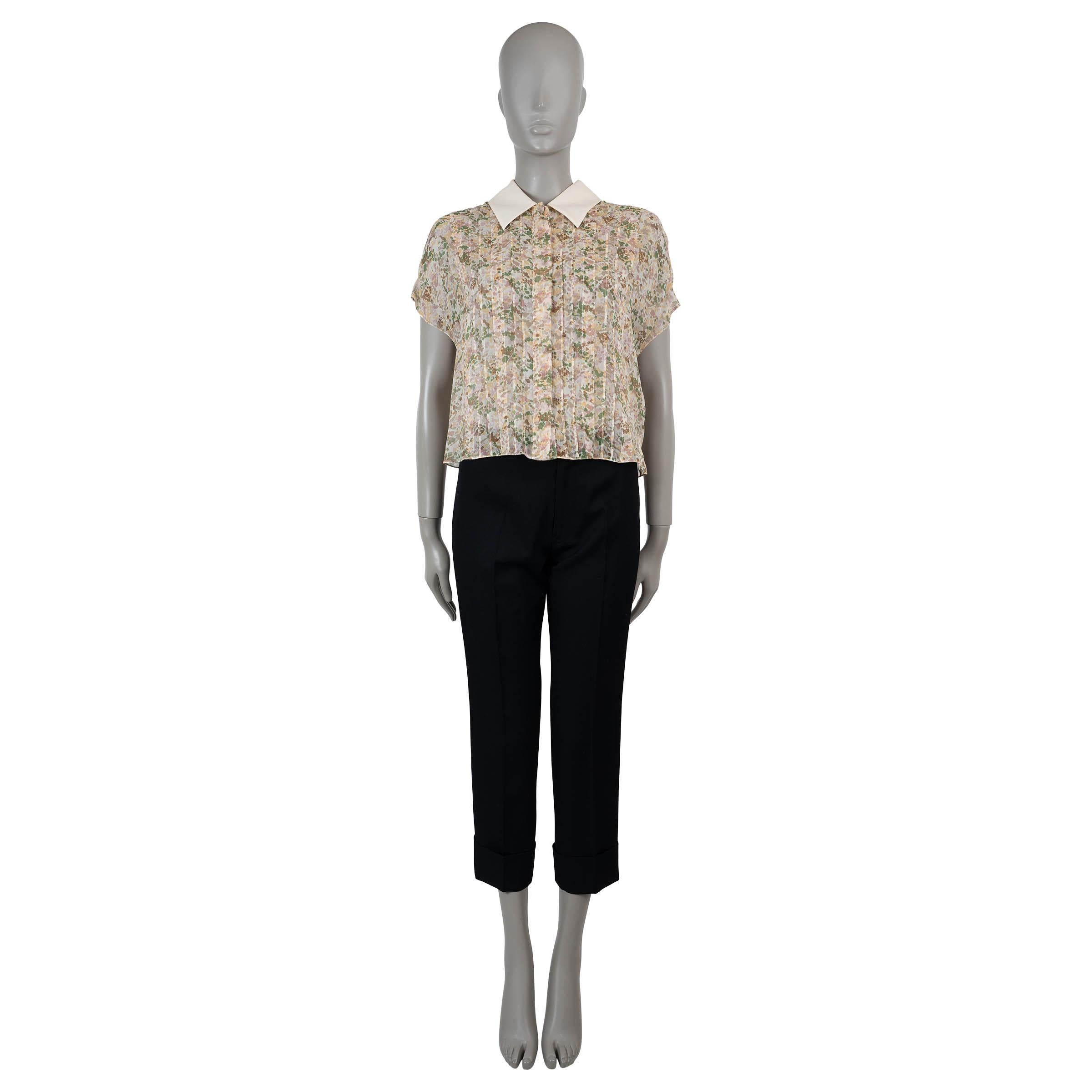 Celine, camicetta di seta beige a maniche corte FLORAL SHEER 38 S In condizioni ottime in vendita a Zürich, CH