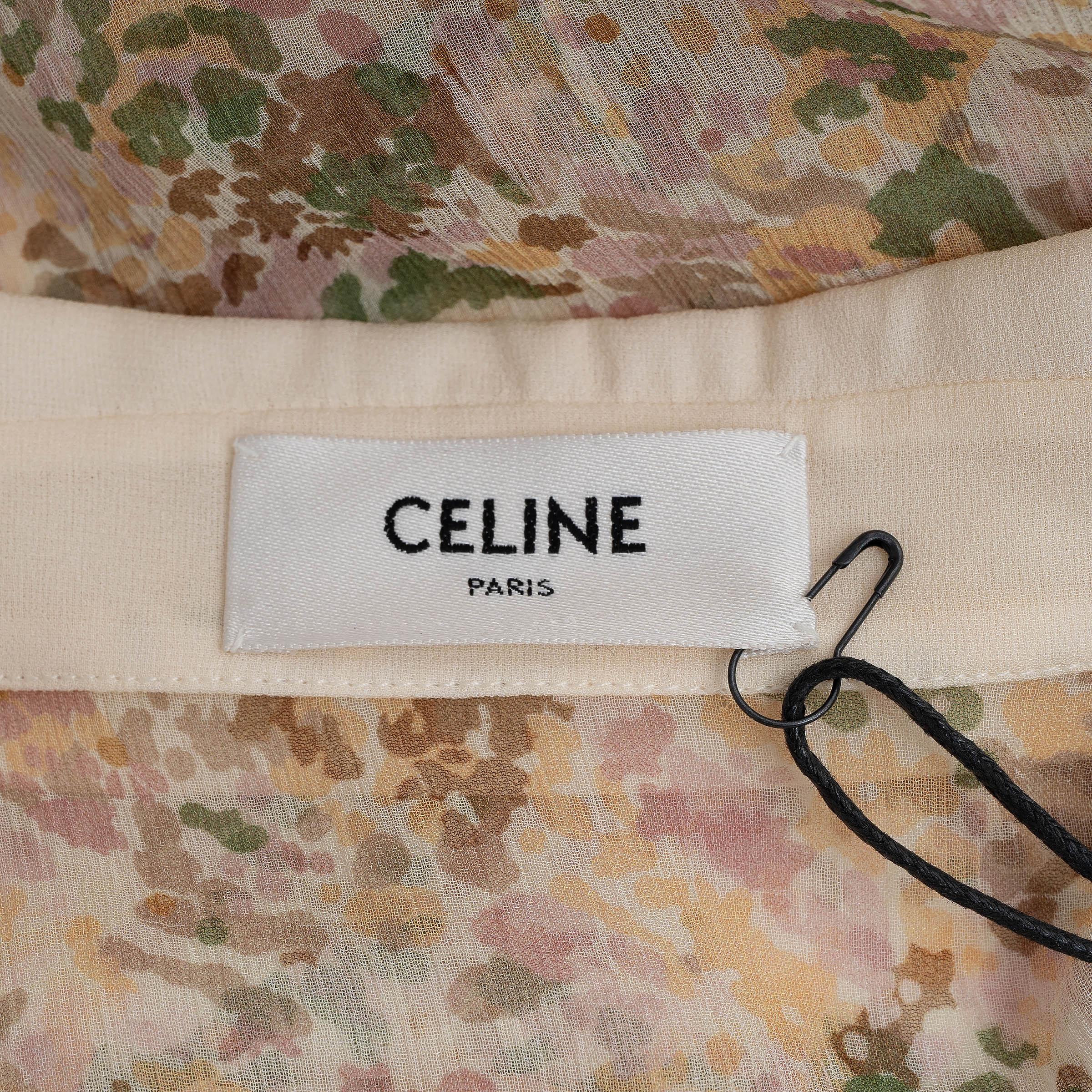 Celine, camicetta di seta beige a maniche corte FLORAL SHEER 38 S in vendita 1