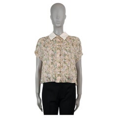 CELINE beige silk FLORAL SHEER SHORT SLEEVE Blouse Shirt 38 S