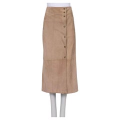 Celine Beige Suede Snap Button Midi Skirt - EU36/S