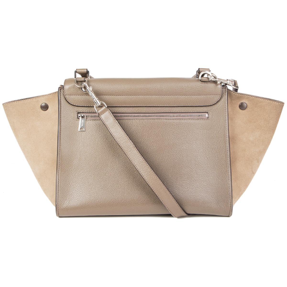 Beige CELINE beige & taupe leather & suede TRAPEZE SMALL Shoulder Bag
