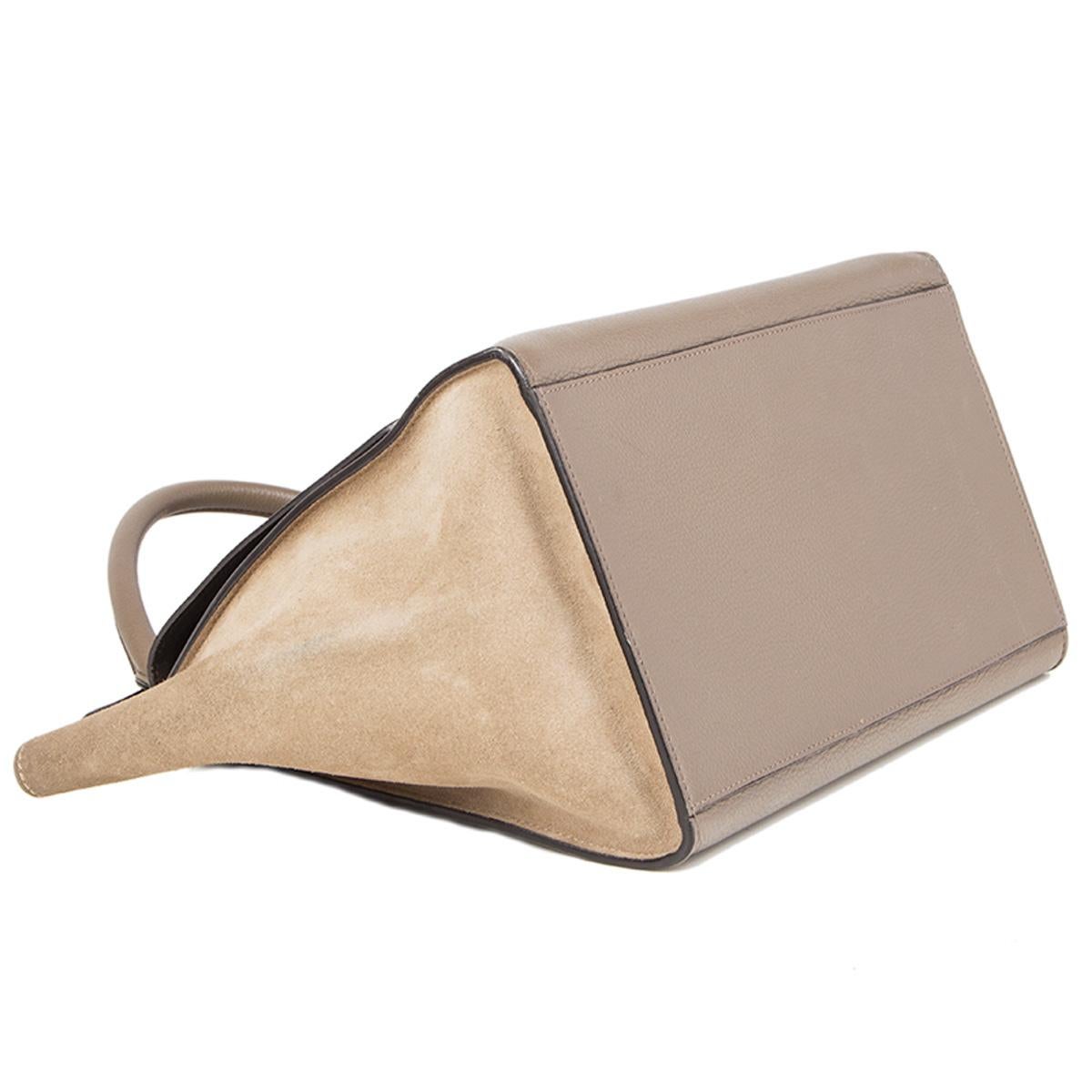 CELINE beige & taupe leather & suede TRAPEZE SMALL Shoulder Bag In Excellent Condition In Zürich, CH