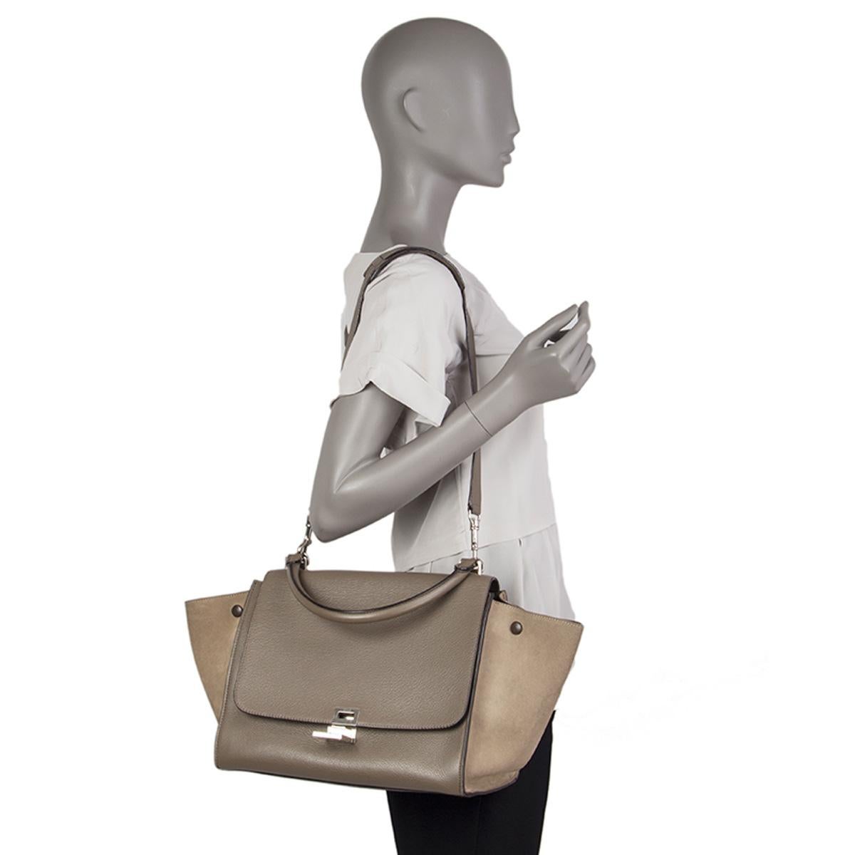 CELINE beige & taupe leather & suede TRAPEZE SMALL Shoulder Bag 4