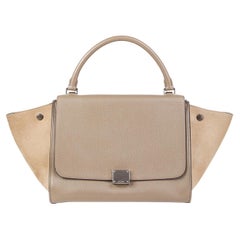 CELINE beige & taupe leather & suede TRAPEZE SMALL Shoulder Bag