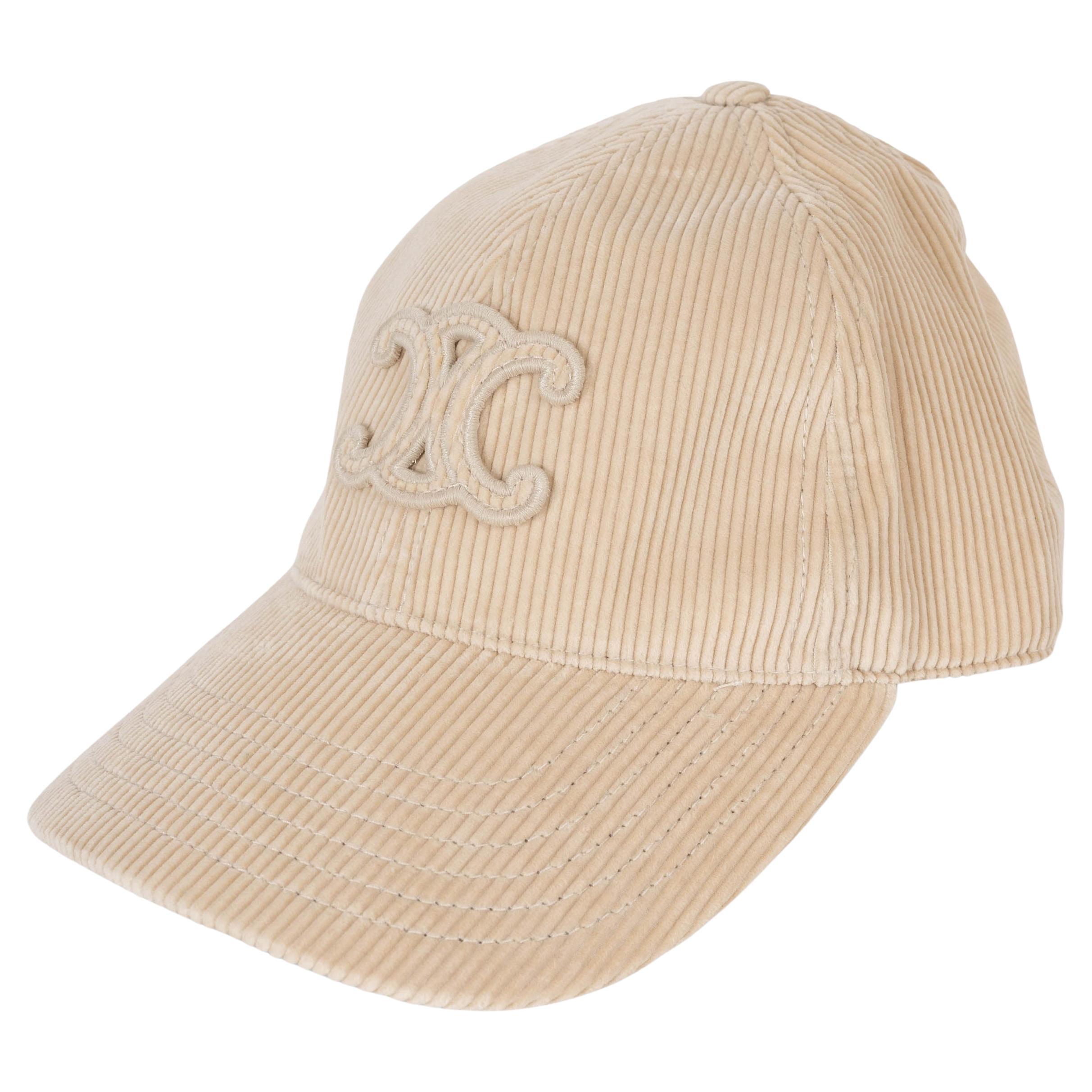 Celine beige TRIOMPHE CORDUROY BASEBALL CAP Cappello S in vendita