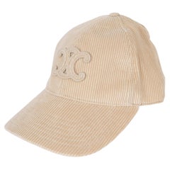 CELINE beige TRIOMPHE CORDUROY BASEBALL CAP Hat S