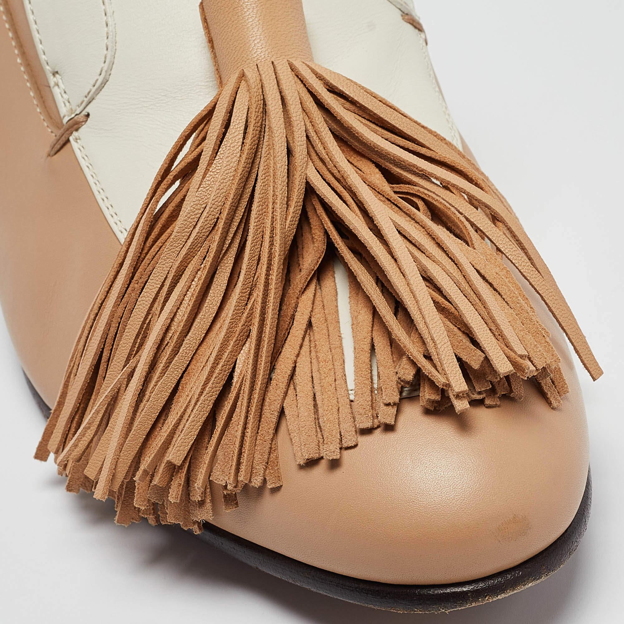 Celine Beige/White Leather Tassel Accents Pumps Size 37 3