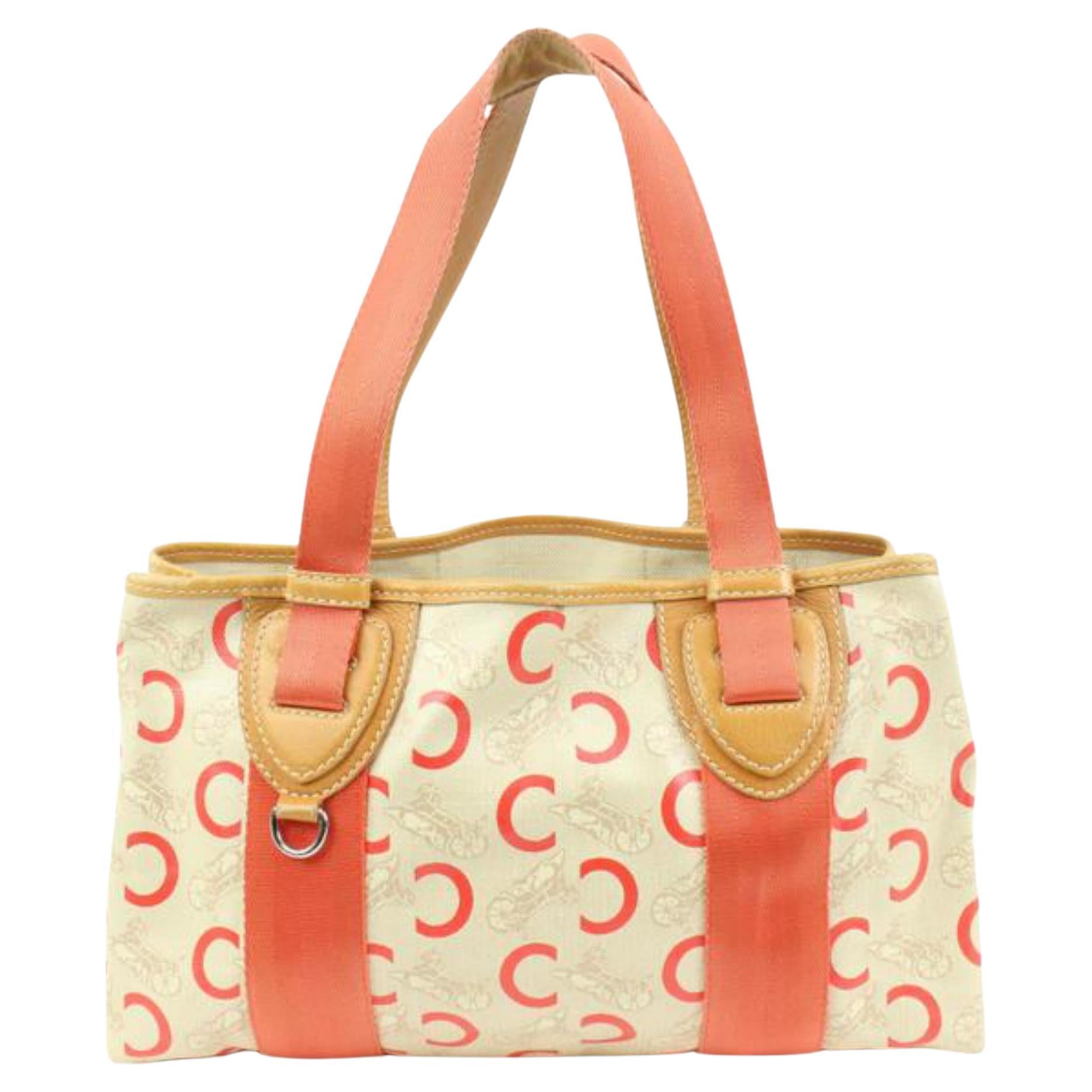 Céline Beige x Coral Macadam C Logo Monogram Shopper Tote Bag 68ce422s