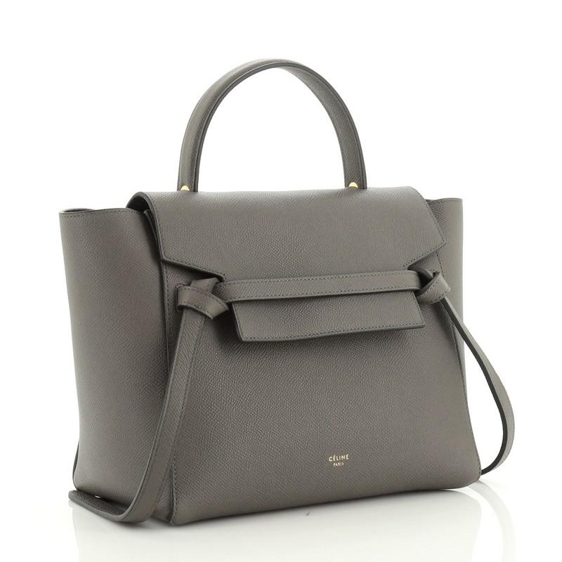 Gray Celine Belt Bag Textured Leather Micro