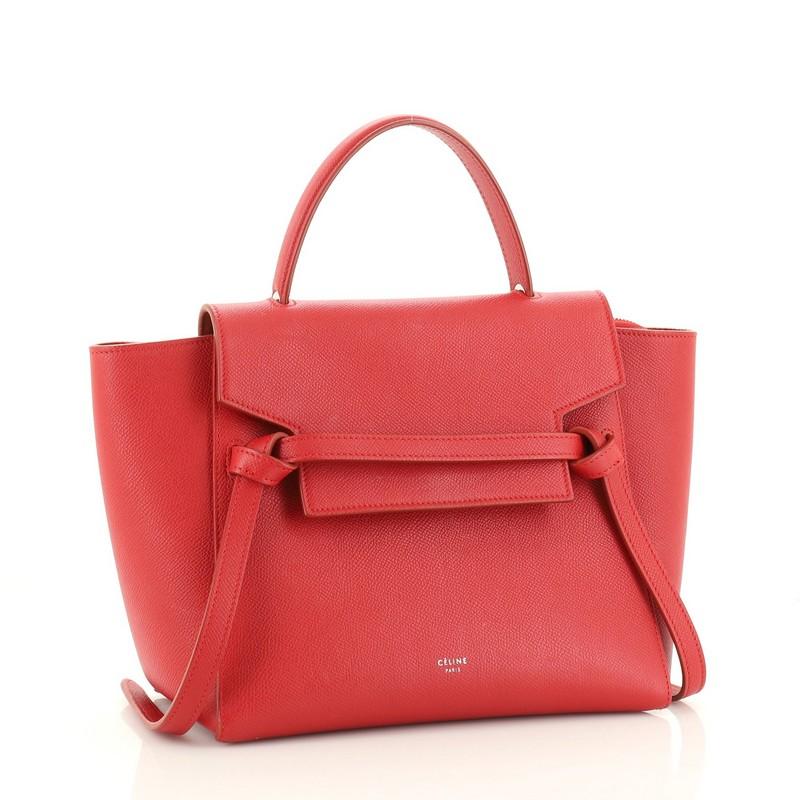 Red Celine Belt Bag Textured Leather Micro