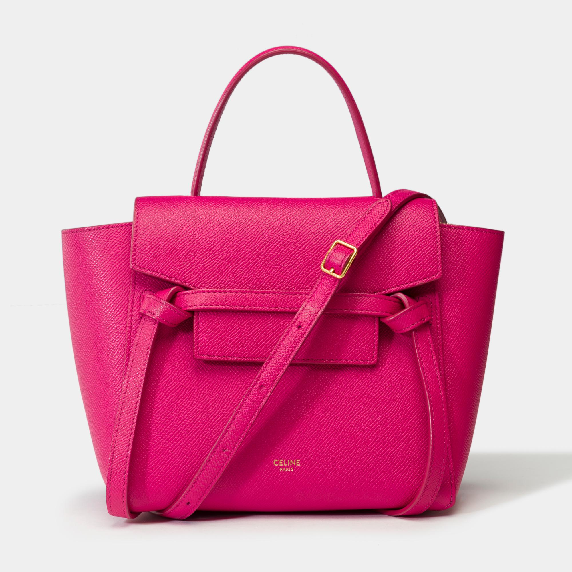 Celine Belt Nano handbag strap in pink calf leather, GHW In Excellent Condition For Sale In Paris, IDF