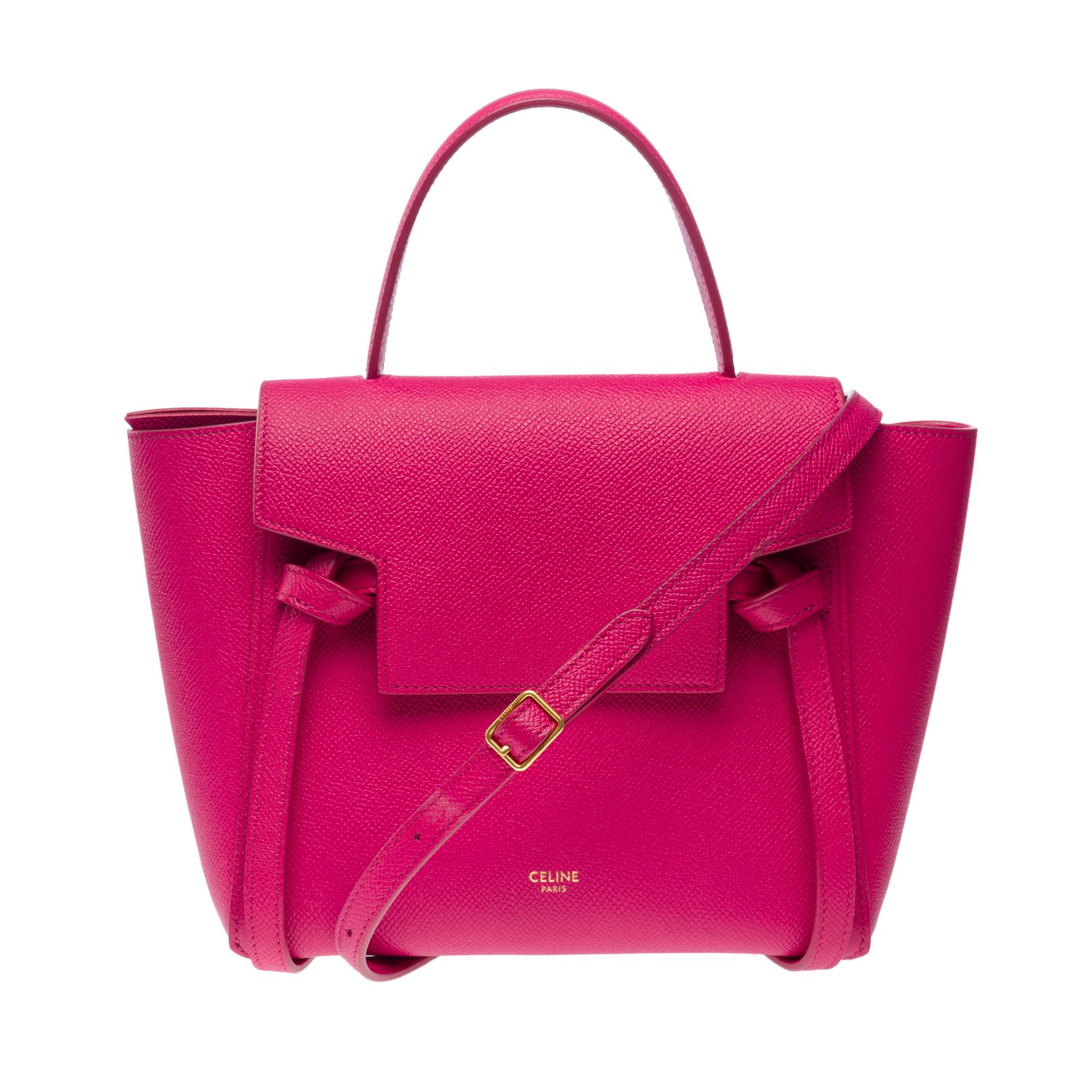 Women's Celine Belt Nano handbag strap in pink calf leather, GHW For Sale