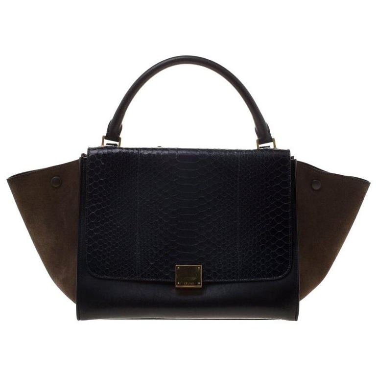 Celine Bi Color Python/Leather and Suede Medium Trapeze Tote For Sale ...