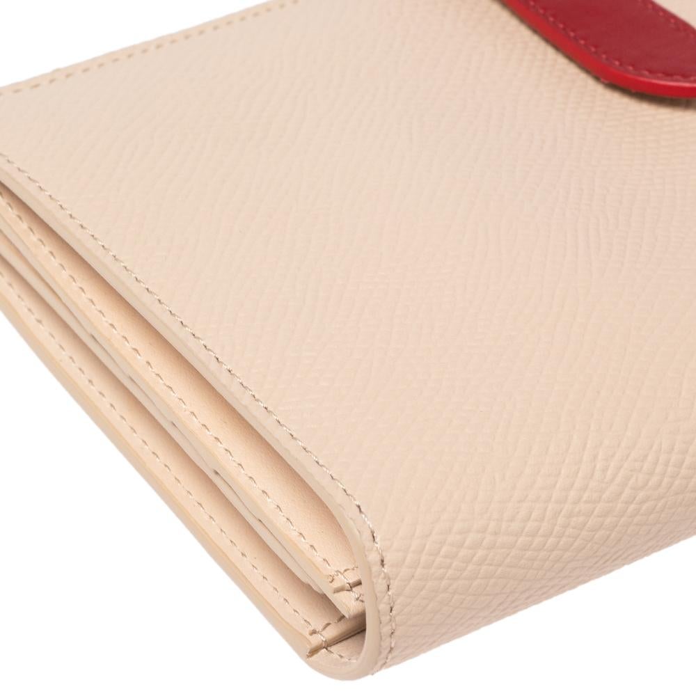 Beige Celine Bicolor Leather Large Strap Wallet