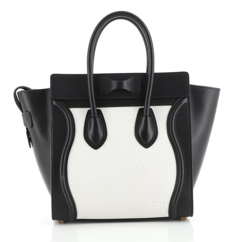 Black Celine Bicolor Luggage Bag Leather Micro