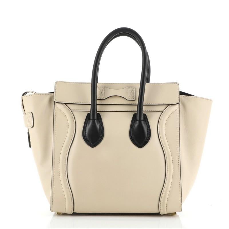 Beige Celine Bicolor Luggage Bag Leather Micro
