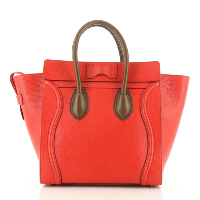 Red Celine Bicolor Luggage Bag Leather Mini