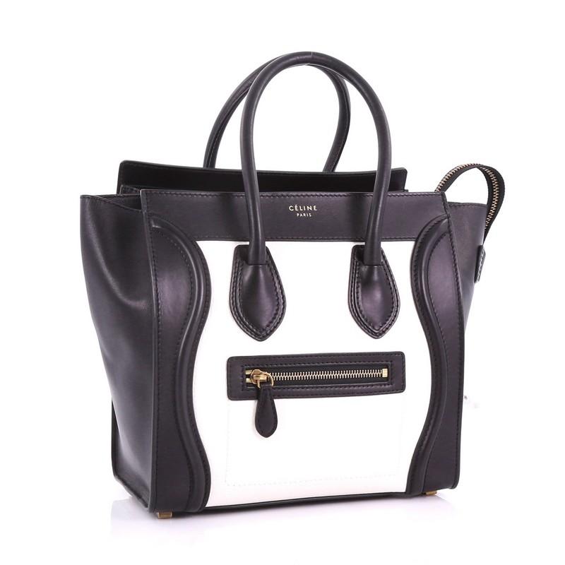 Black Celine Bicolor Luggage Handbag Leather Micro