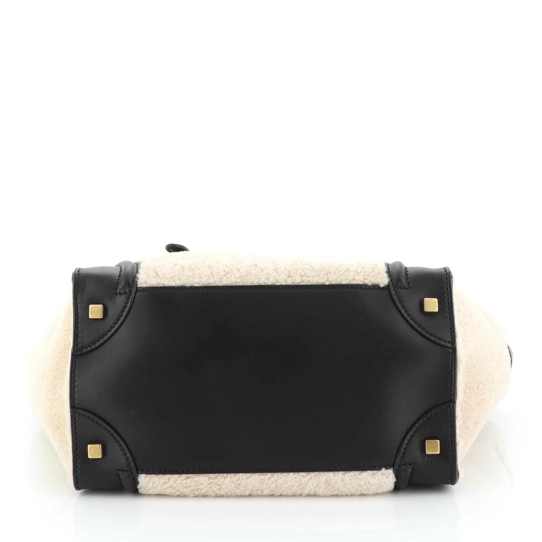 Beige Celine Bicolor Luggage Handbag Shearling Mini