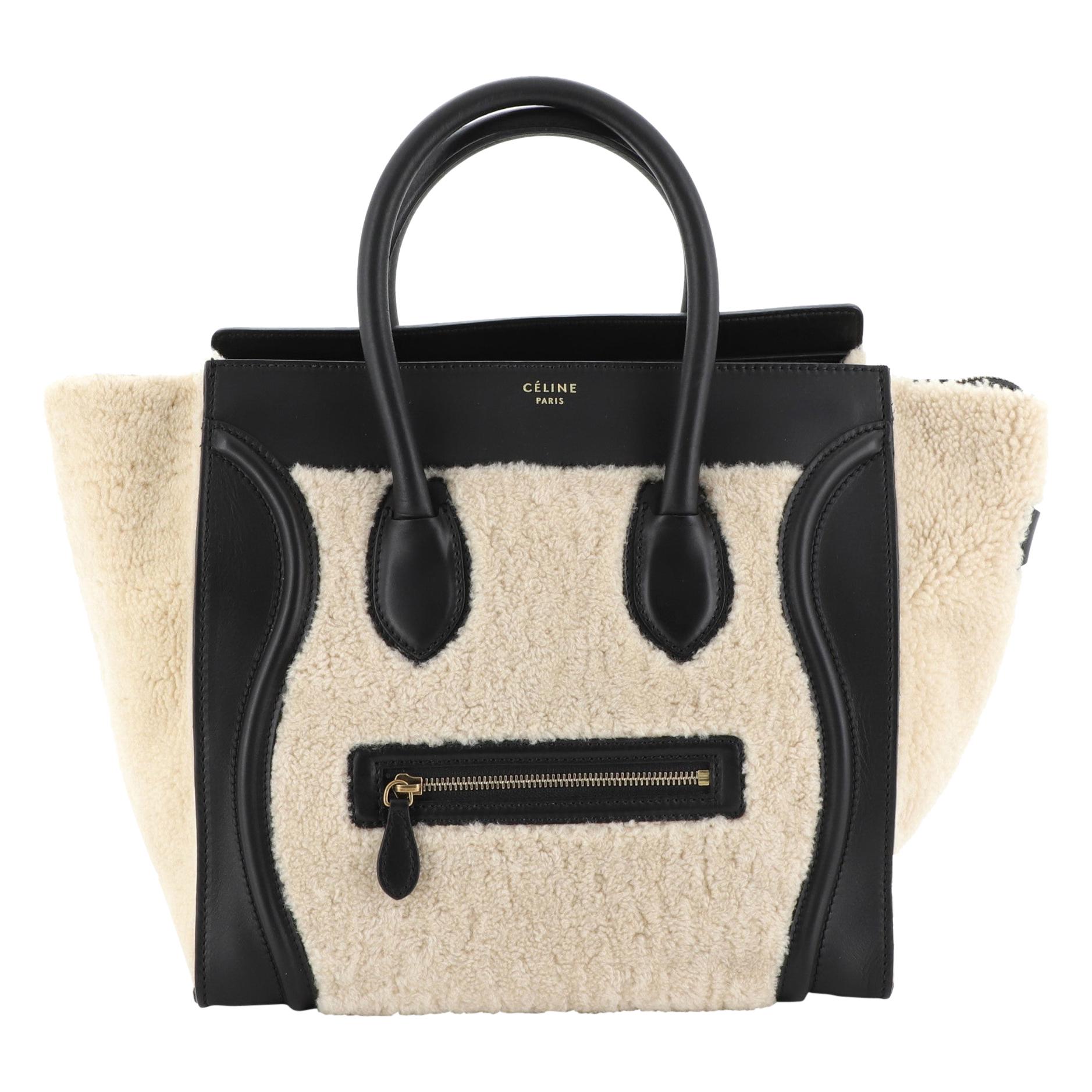 Celine Bicolor Luggage Handbag Shearling Mini