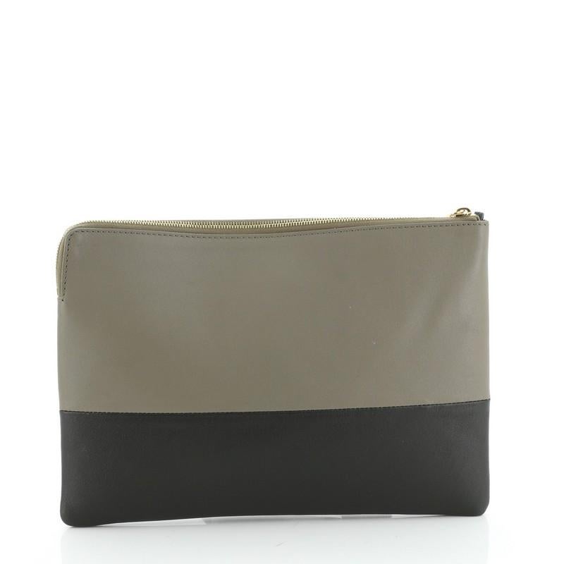 Gray Celine Bicolor Solo Clutch Leather