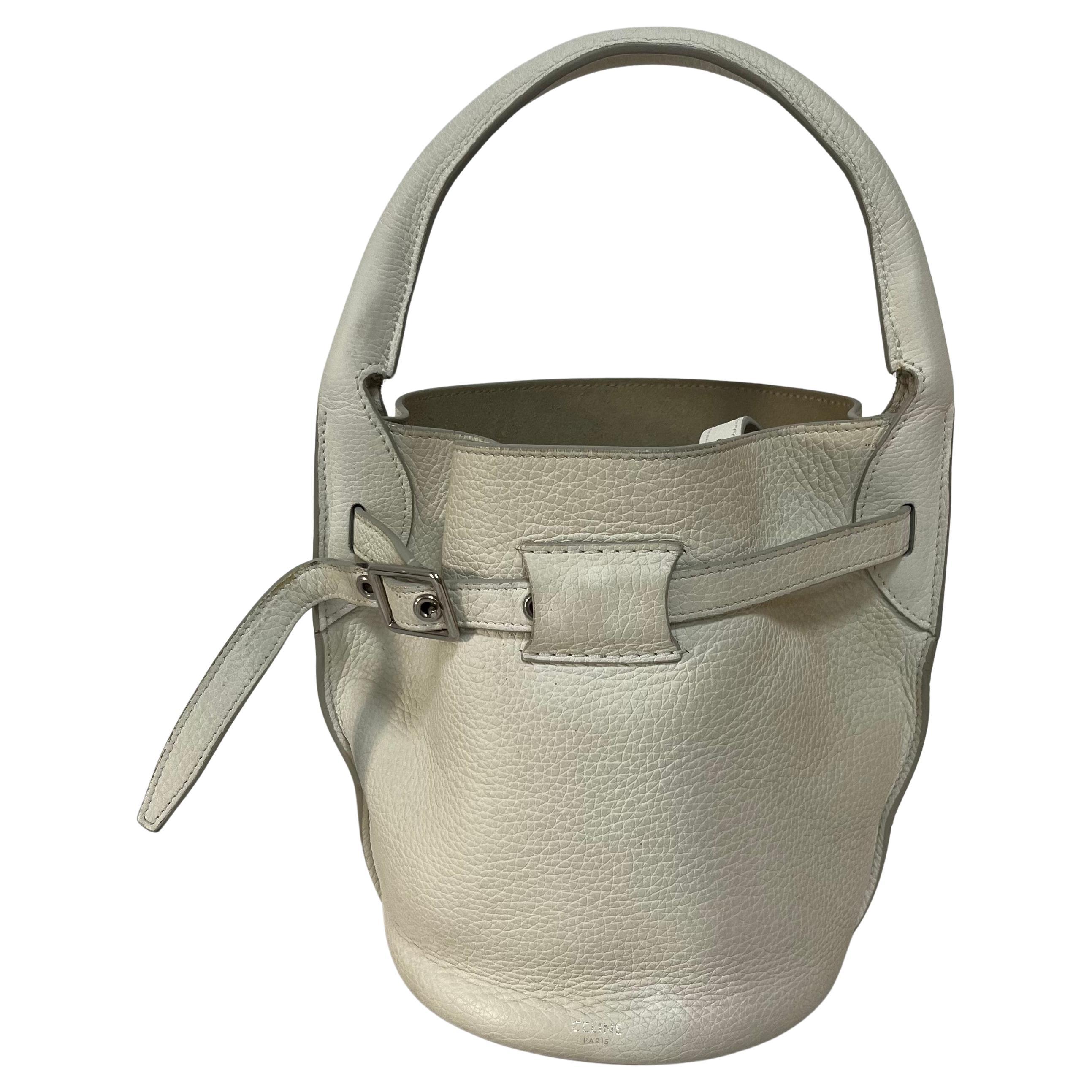 Celine Big Bag Nano White Calfskin Leather Bucket Top Handle Bag For Sale