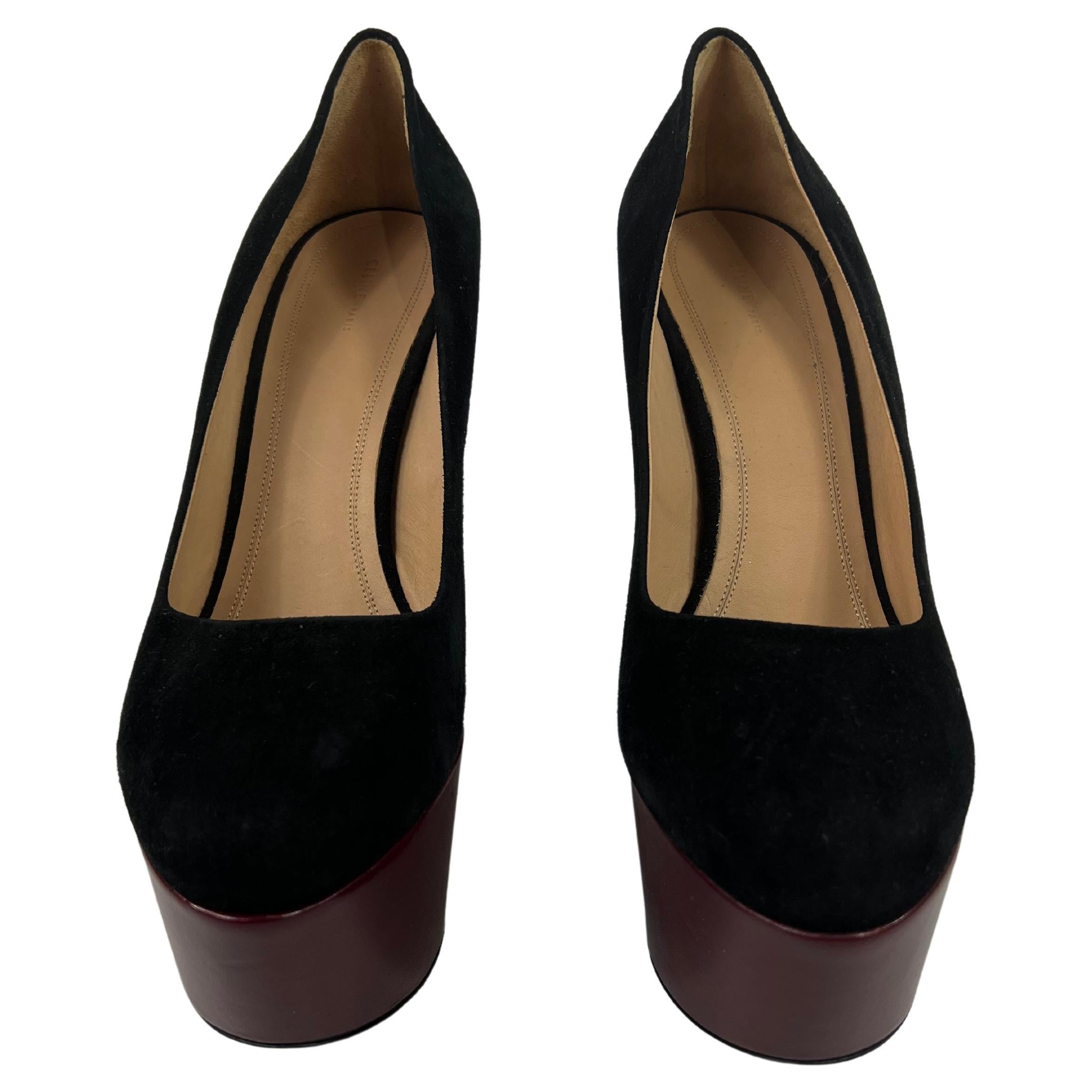 Celine Black and Burgundy High Heel Shoes, Size 41 For Sale