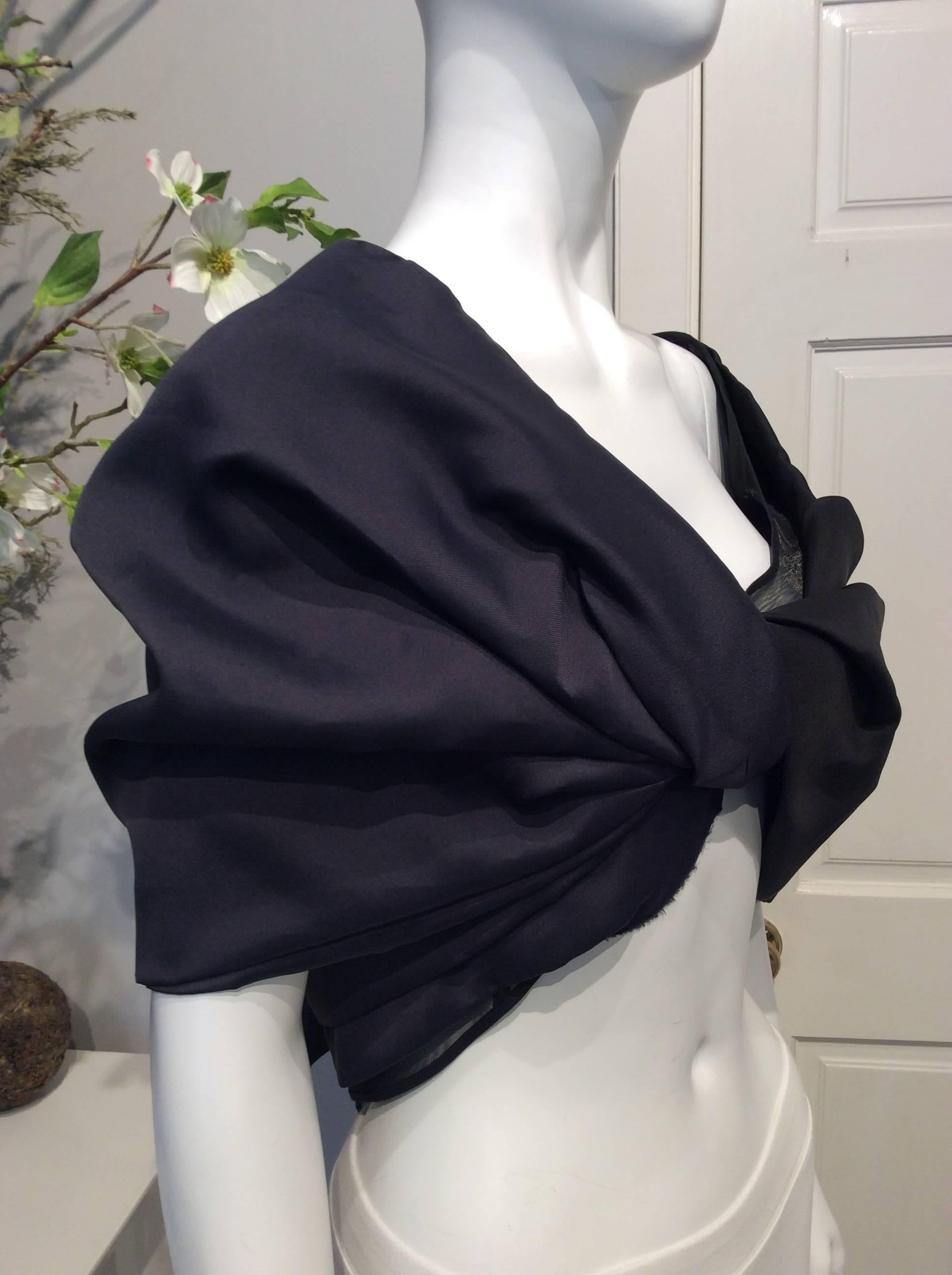 Celine Black and Navy Blue Draped Off the Shoulder Cropped Shirt  Sz Small In New Condition In San Francisco, CA