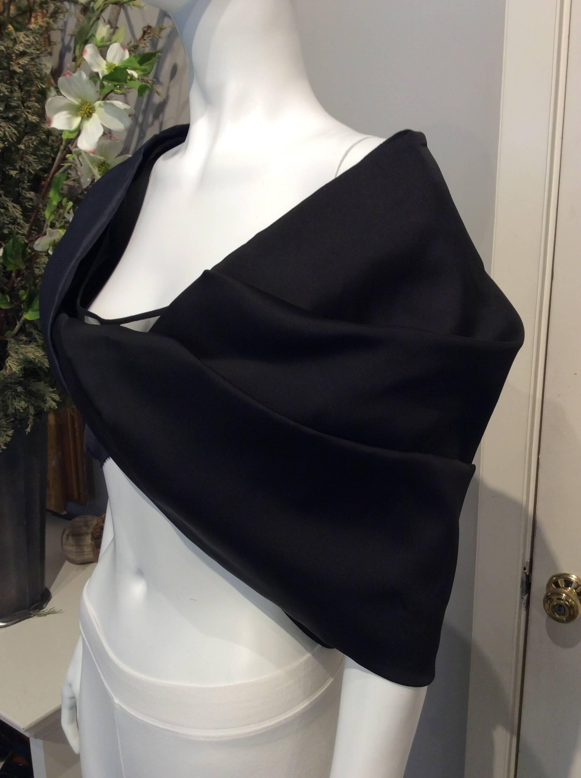 Women's Celine Black and Navy Blue Draped Off the Shoulder Cropped Shirt  Sz Small
