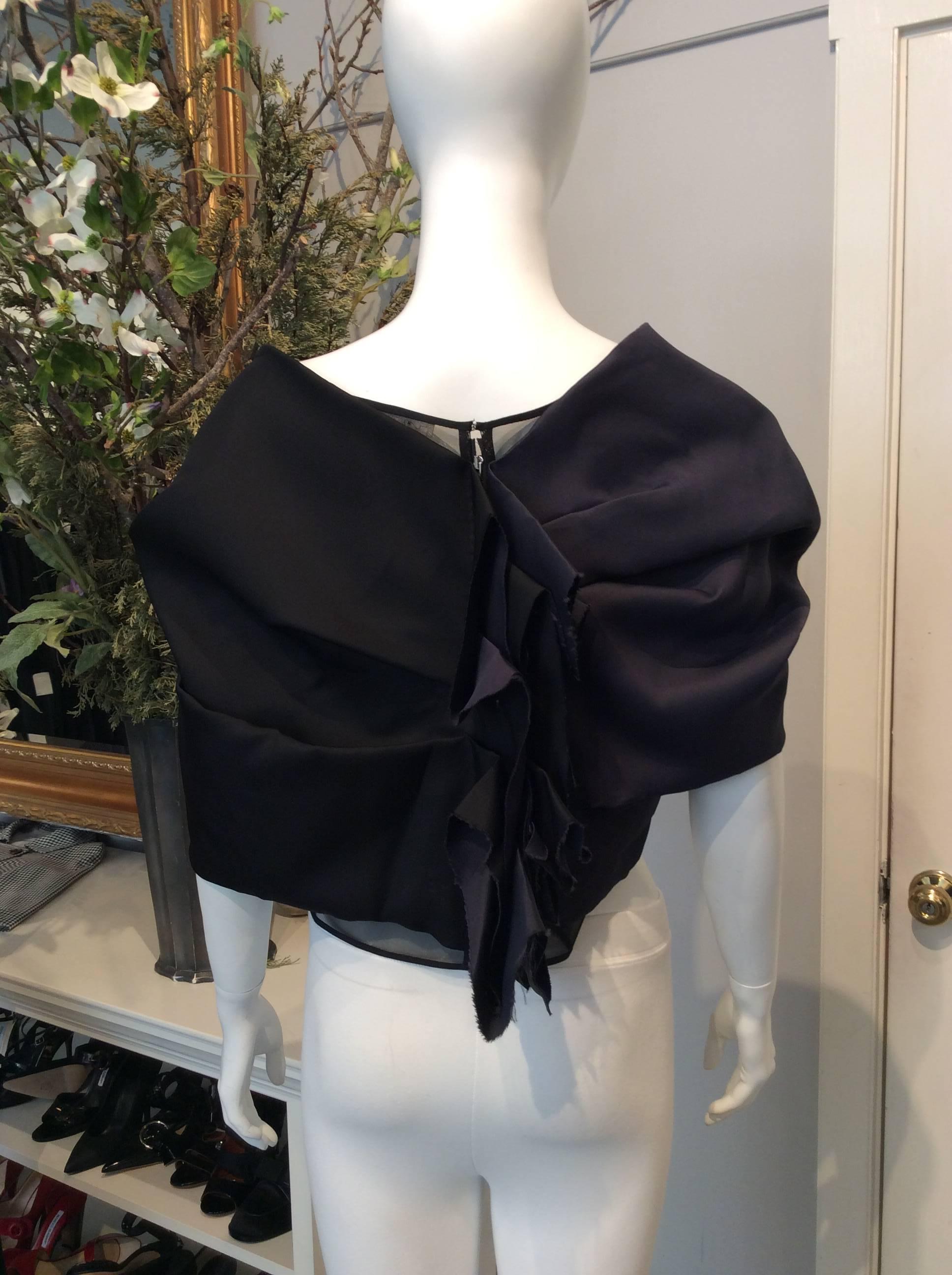 Celine Black and Navy Blue Draped Off the Shoulder Cropped Shirt  Sz Small 1