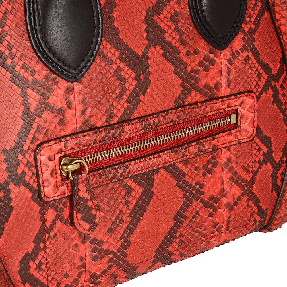 Céline Black and Red Python Print Luggage Handbag 1