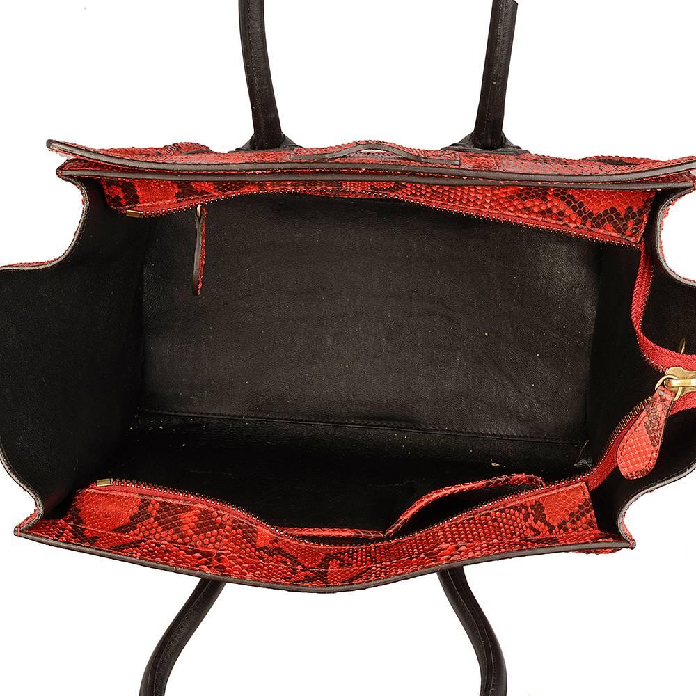 Céline Black and Red Python Print Luggage Handbag 3