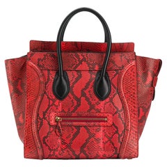 Céline Black and Red Python Print Luggage Handbag 