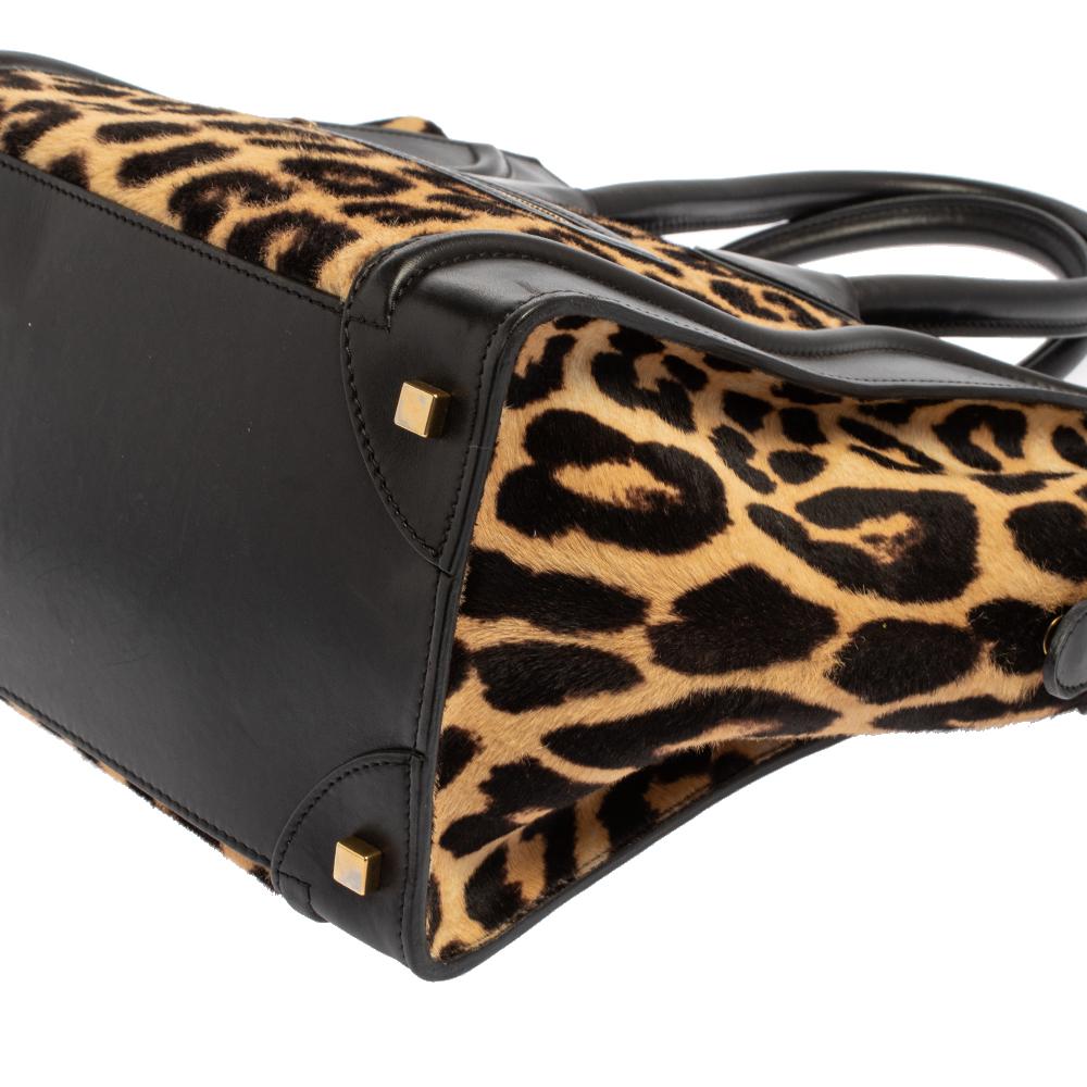 Celine Black Animal Print Calf Hair and Leather Mini Luggage Tote 5