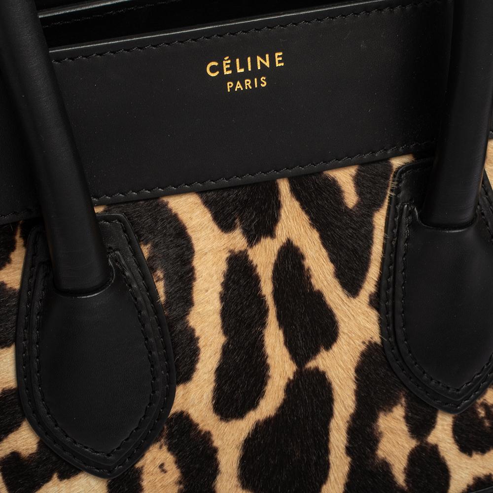 Celine Black Animal Print Calf Hair and Leather Mini Luggage Tote 1