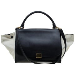 Celine Black/Beige Leather and Canvas Medium Trapeze Bag
