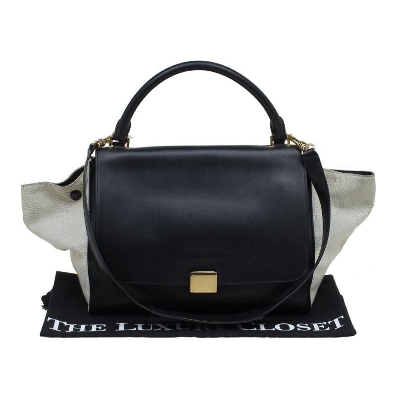 Celine Black/Beige Leather and Canvas Medium Trapeze Tote 6