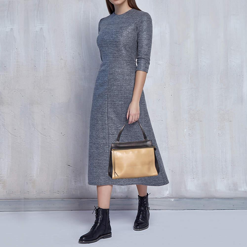 Celine Black/Beige Leather Medium Edge Top Handle Bag In Good Condition In Dubai, Al Qouz 2
