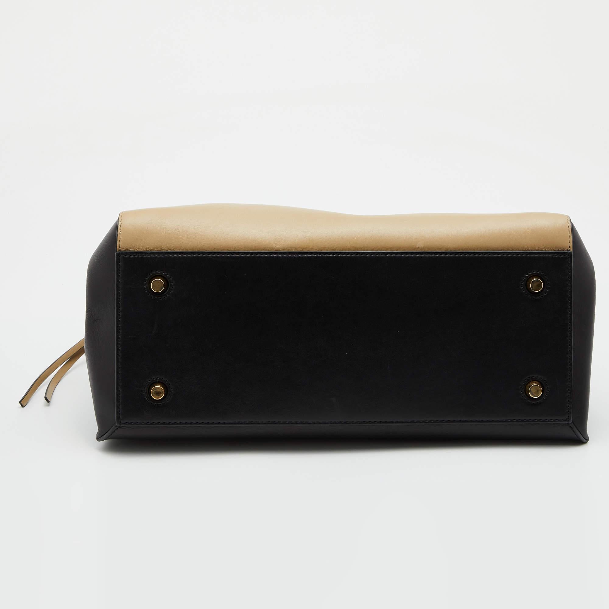 Women's Celine Black/Beige Leather Medium Edge Top Handle Bag