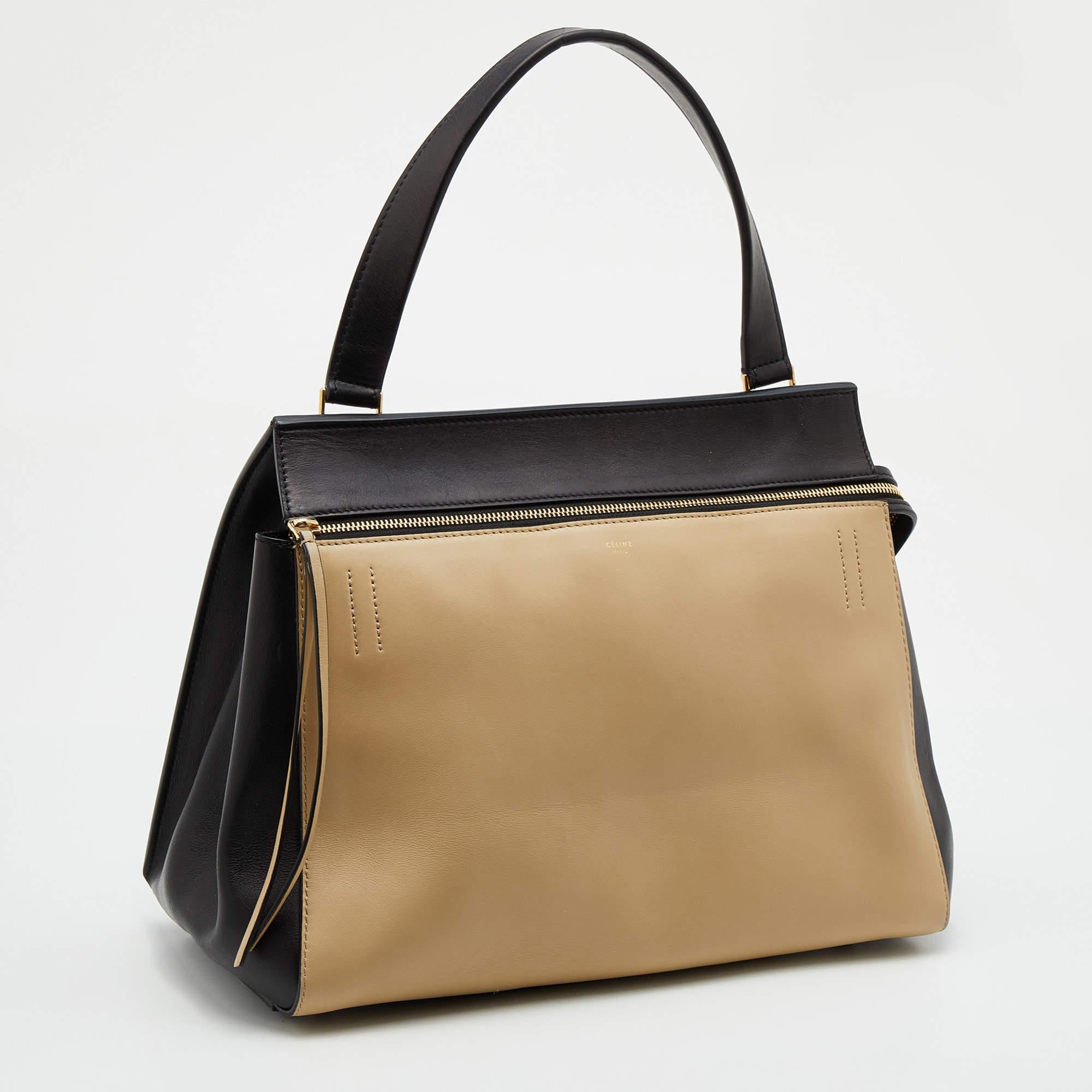 Celine Black/Beige Leather Medium Edge Top Handle Bag 1