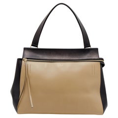 Celine Black/Beige Leather Medium Edge Top Handle Bag