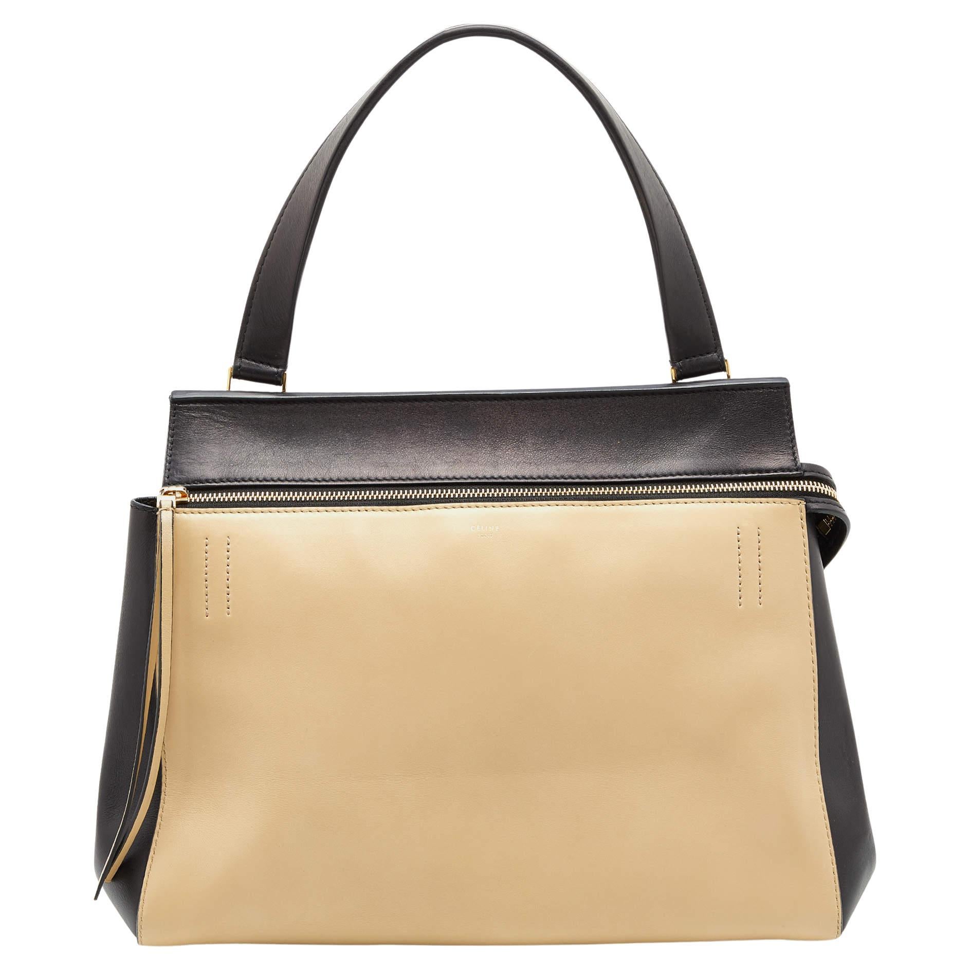 Celine Black/Beige Leather Medium Edge Top Handle Bag For Sale at 1stDibs