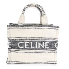 Celine Black Beige Striped Jacquard Mini Cabas Thais Tote