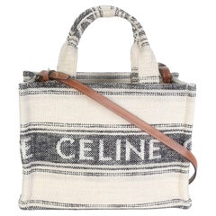 Celine Black Beige Striped Jacquard Mini Cabas Thais Tote