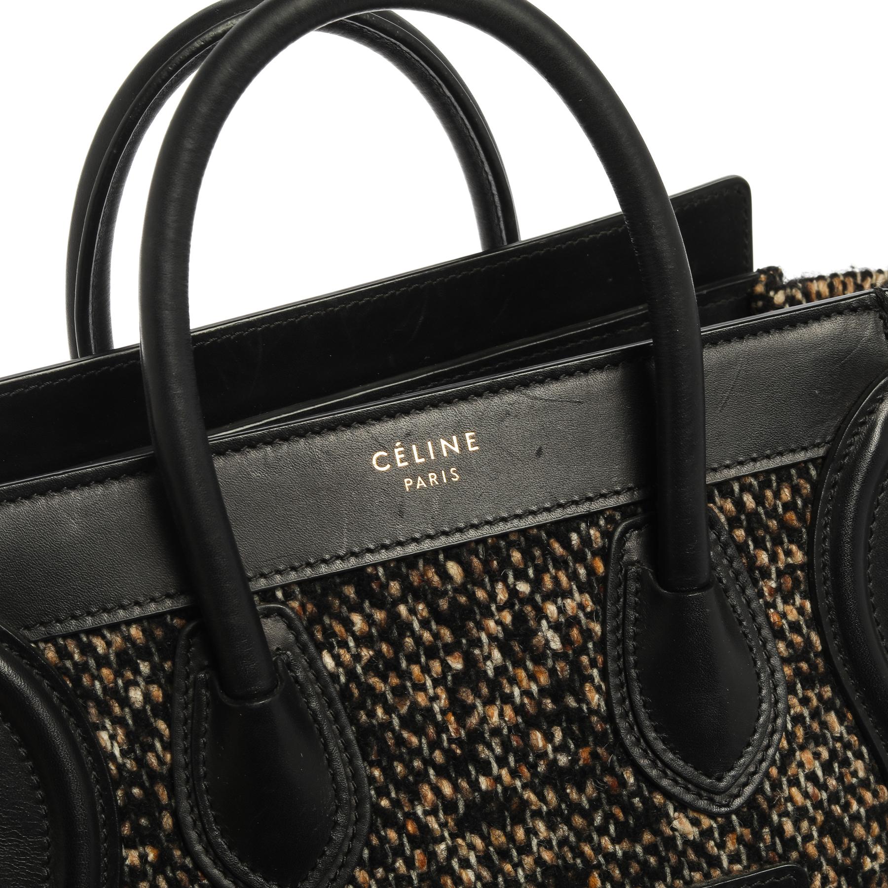 Celine Black/Beige Tweed and Leather Nano Luggage Tote 9
