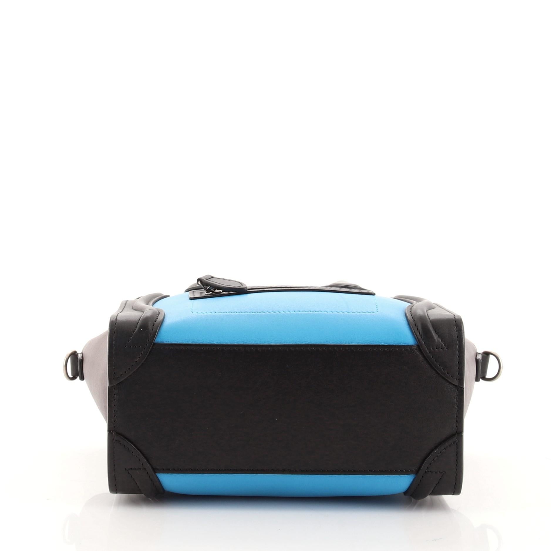 Celine Black Blue Tricolor Leather Nano Luggage Bag In Good Condition For Sale In Irvine, CA